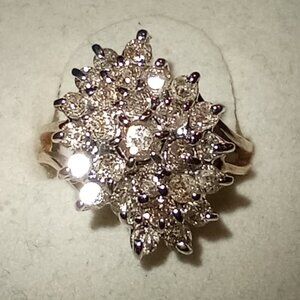 10Kt Yellow Gold Full-Carat Champagne Diamond Cluster Ring